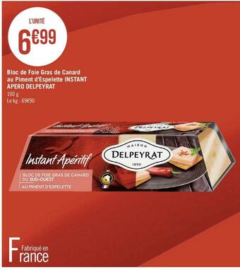 Géant Casino Delpeyrat bloc de foie gras de canard au piment d’espelette instant apero offre