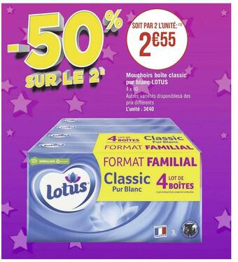 Géant Casino Lotus mouchoirs boîte classic pur blanc offre