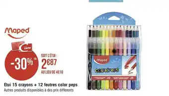 Géant Casino Maped etui 15 crayons + 12 feutres color peps offre
