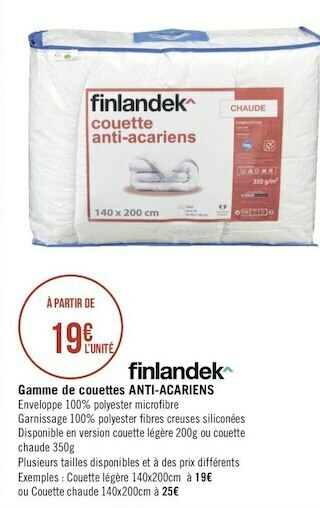 Finlandek gamme de couettes anti-acariens