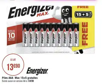 Energizer piles aaa max 15+5 gratuites