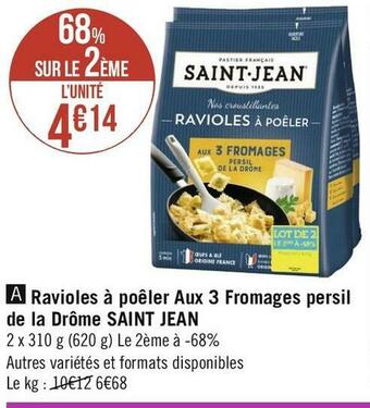 Géant Casino Saint jean ravioles à poêler aux 3 fromages persil de la drôme offre