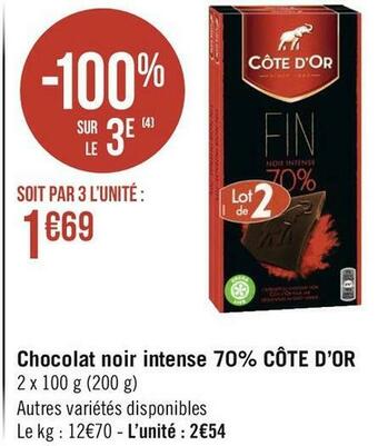 Géant Casino Côte d’or chocolat noir intense 70% offre