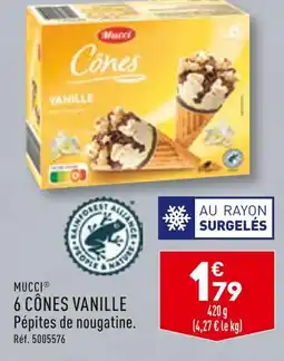 ALDI MUCCI 6 CÔNES VANILLE offre