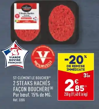 ALDI ST-CLÉMENT LE BOUCHER 2 STEAKS HACHÉS FAÇON BOUCHÈRE offre