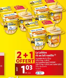 Lidl LA LAITIÈRE riz au lait vanille offre
