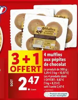 Lidl 4 muffins aux pépites de chocolat offre