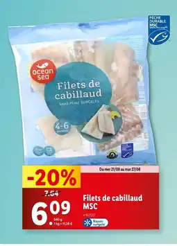 Lidl Ocean Sea Filets de cabillaud MSC offre