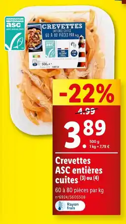 Lidl Crevettes ASC entières cuites offre