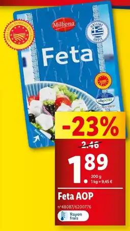 Lidl MILBONA Feta AOP offre
