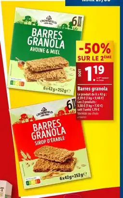 Lidl CROWNFIELD Barres granola offre
