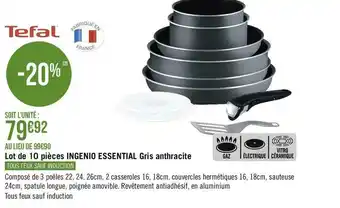 Tefal lot de 10 pièces ingenio essential gris anthracite