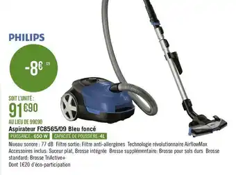 Géant Casino Philips aspirateur fc8565/09 bleu foncé offre