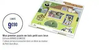 Géant Casino Mon premier puzzle en bois petit ours brun offre