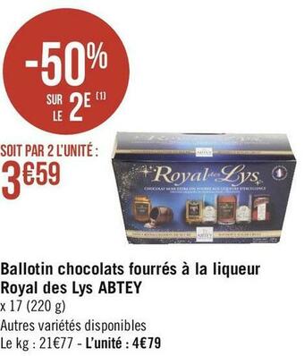 Abtey ballotin chocolats fourrés à la liqueur royal des lys