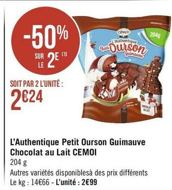 Géant Casino Cemoi l’authentique petit ourson guimauve chocolat au lait offre