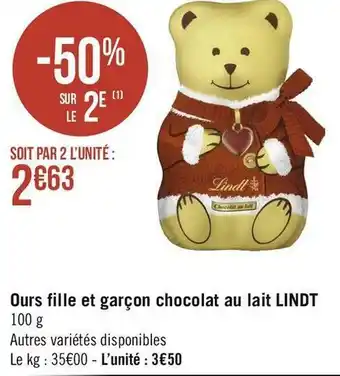 Géant Casino Lindt ours fille et garçon chocolat au lait offre
