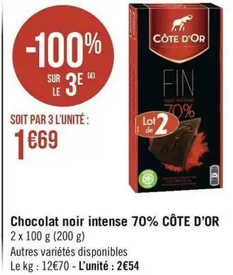 Géant Casino Côte d’or chocolat noir intense 70% offre
