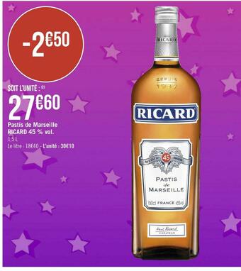 Géant Casino Ricard pastis de marseille 45 % vol. offre