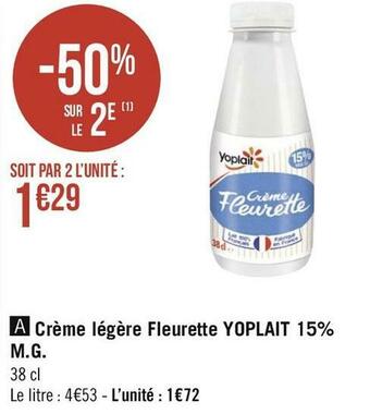 Géant Casino Yoplait crème légère fleurette 15% m.g. offre