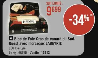 Géant Casino Labeyrie bloc de foie gras de canard du sudouest avec morceaux offre