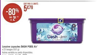 Géant Casino Dash lessive capsules pods air* offre