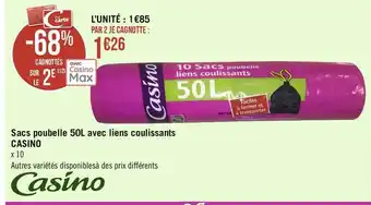 Géant Casino Casino sacs poubelle 50l avec liens coulissants offre