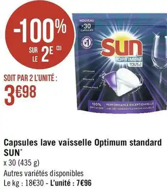 Géant Casino Sun capsules lave vaisselle optimum standard* offre