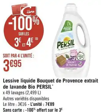 Géant Casino Persil bon plan sur le lessive liquide bouquet de provence extrait de lavande bio de la marque persil* offre
