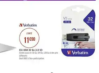 Géant Casino Verbatim clé usb 32 go 3.0 v3 offre
