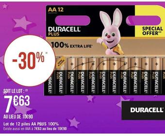 Géant Casino Duracell lot de 12 piles aa plus 100% offre