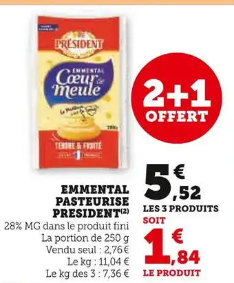 U Express PRESIDENT EMMENTAL PASTEURISE offre