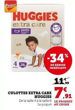 Super U HUGGIES CULOTTES EXTRA CARE offre