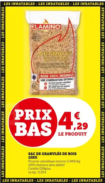 Super U FLAMINO SAC DE GRANULÉS DE BOIS 15KG offre