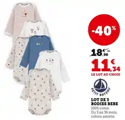 Super U PETIT BATEAU LOT DE 3 BODIES BEBE offre