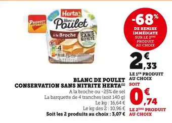 U Express HERTA BLANC DE POULET CONSERVATION SANS NITRITE offre