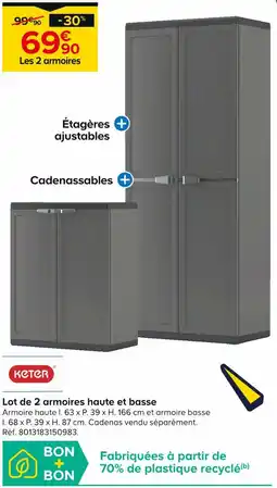 Castorama KETER Lot de 2 armoires haute et basse offre