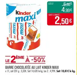 Match KINDER MAXI BARRE CHOCOLATÉE AU LAIT offre
