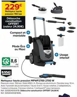 Castorama MAC ALLISTER Nettoyeur haute pression MPWP2700 2700 W offre