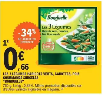 E.Leclerc Les 3 Légumes Haricots Verts, Carottes, Pois Gourmands Surgelés offre