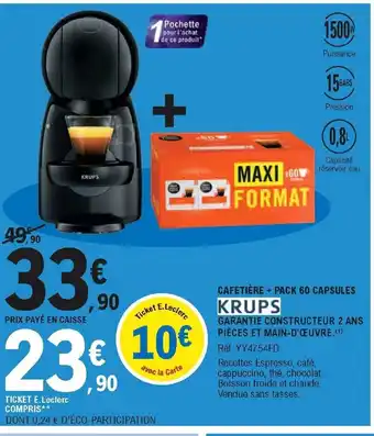 E.Leclerc Cafetière + Pack 60 Capsules Krups offre