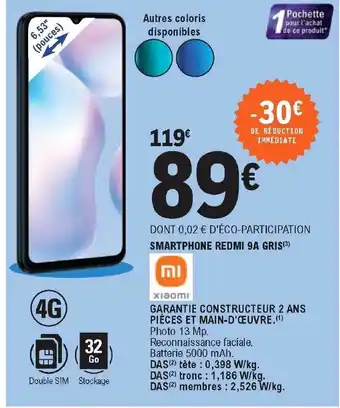 E.Leclerc Smartphone Redmi 9A Gris offre