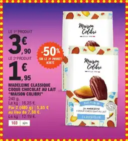 E.Leclerc Madeleine classique coque chocolat au lait "MAISON COLIBRI" offre