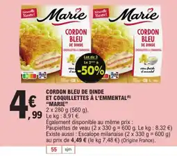 E.Leclerc Cordon bleu de dinde et coquillettes à l'emmental(6) "MARIE" offre