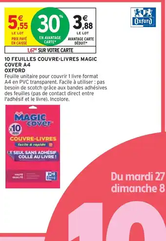 Intermarché OXFORD 10 FEUILLES COUVRE-LIVRES MAGIC COVER A4 offre