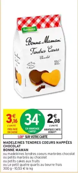 Intermarché Contact Bonne maman - madeleines tendres coeurs nappées chocolat offre