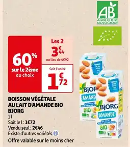 Auchan Supermarché BJORG BOISSON VÉGÉTALE AU LAIT D'AMANDE BIO offre