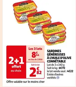 Auchan Supermarché CONNÉTABLE SARDINES GÉNÉREUSES À L'HUILE D'OLIVE offre