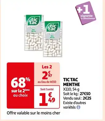 Auchan Supermarché TIC TAC TIC TAC MENTHE offre