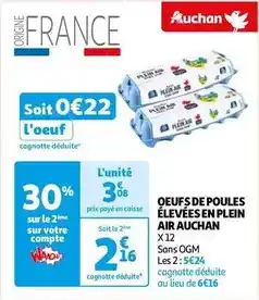Auchan Auchan - oeufs de poules élevées en plein air offre
